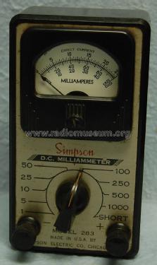 DC Milliammeter 283; Simpson Electric Co. (ID = 2305206) Equipment