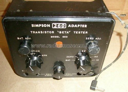 Transistor Beta Tester 260 Adapter 650; Simpson Electric Co. (ID = 2640552) Ausrüstung