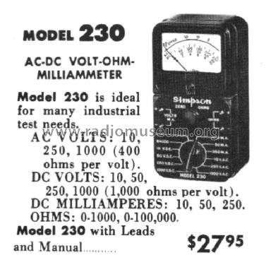 Volt-Ohmmeter I-166 Military Simpson Electric Co.; Chicago, IL