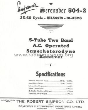 Serenader 504-2 Ch= S1-4526; Simpson Co. Ltd., (ID = 794593) Radio