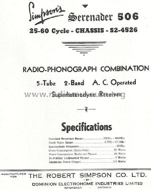 Serenader 506 Ch= S2-4526; Simpson Co. Ltd., (ID = 794595) Radio