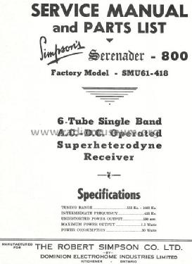 Serenader 800 SMU61-418; Simpson Co. Ltd., (ID = 768706) Radio