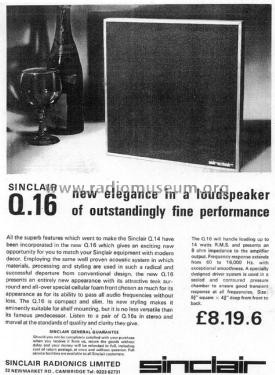 High-fidelity loudspeaker Q16; Sinclair Radionics (ID = 2745574) Parleur