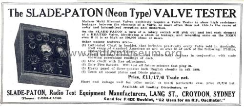 Slade-Paton Valve Tester ; Slade-Paton Radio (ID = 2462416) Equipment