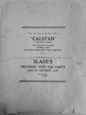 Calstan Battery Operated Tube Tester D222; Slade Radio Pty. Ltd (ID = 2682269) Equipment