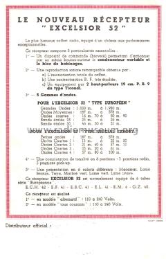 Excelsior 52 type spécial export; SNR S.N.R., Société (ID = 1886544) Radio