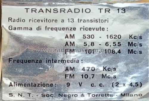 Transradio TR13-FM; SNT Società Negro e (ID = 3085035) Radio