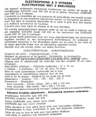 Electrophone à 3 vitesses ES425; SOCORA; Bruxelles (ID = 2989916) R-Player