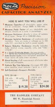 Capacitor Analyzer CB-1-60; Solar Manufacturing, (ID = 2077104) Equipment