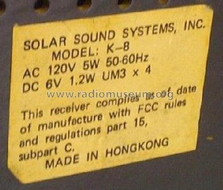 Solid State AM/FM K-8; Solar Sound Systems (ID = 1945077) Radio