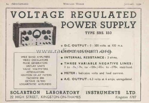 Voltage Regulated Power Supply SRS 150; Solartron Laboratory (ID = 2910290) A-courant