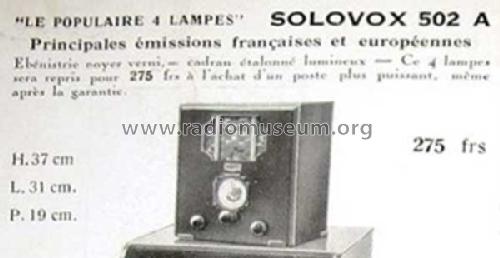 Le Populaire 502A; Solovox-Radio, (ID = 2648562) Radio