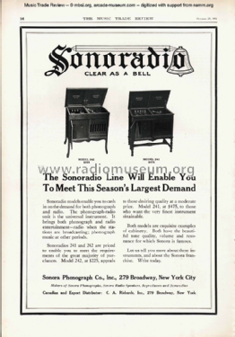 Sonoradio Model 242; Sonora Phonograph Co (ID = 2059735) Radio