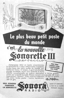 Sonorette III ; Sonora-Radio; Paris, (ID = 2322974) Radio