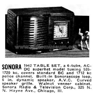 Table Set 1942; Sonora Radio & Telev (ID = 1158124) Radio