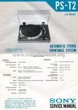 Automatic Stereo Turntable System PS-T2; Sony Corporation; (ID = 2844408) R-Player