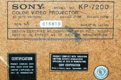 Color Video Projector KP-7200; Sony Corporation; (ID = 2590531) Télévision