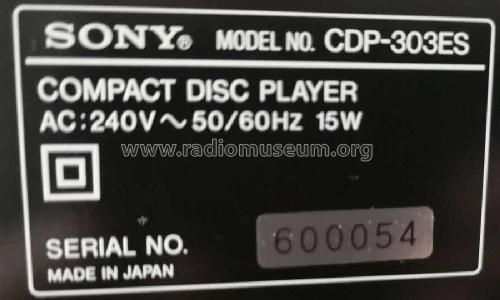 Compact Disc Player CDP-303ES; Sony Corporation; (ID = 2455103) Sonido-V