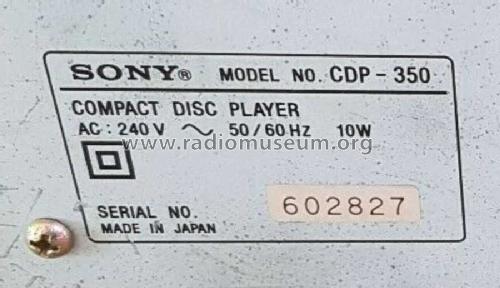 Compact Disc Player CDP-350; Sony Corporation; (ID = 2457526) Reg-Riprod