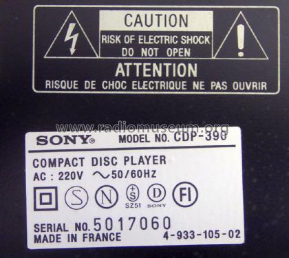 Compact Disc Player CDP-390; Sony Corporation; (ID = 2712548) Enrég.-R