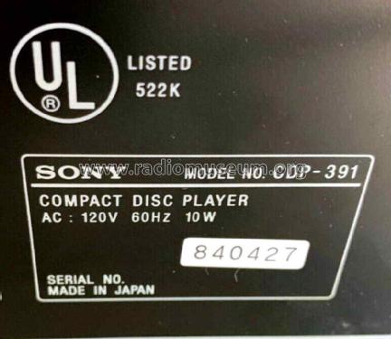 Compact Disc Player CDP-391; Sony Corporation; (ID = 2459819) R-Player