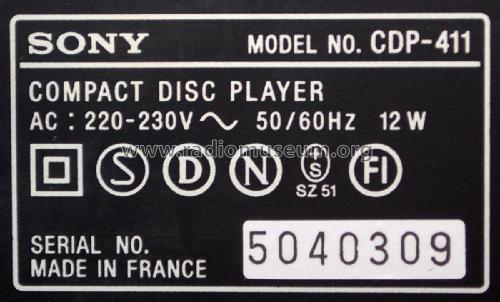 Compact Disc Player CDP-411; Sony Corporation; (ID = 2595111) R-Player