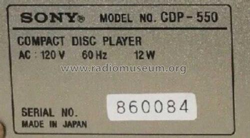 Compact Disc Player CDP-550; Sony Corporation; (ID = 2457575) Reg-Riprod