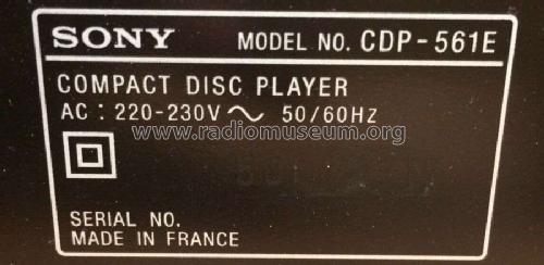 Compact Disc Player CDP-561E; Sony Corporation; (ID = 2588161) Sonido-V