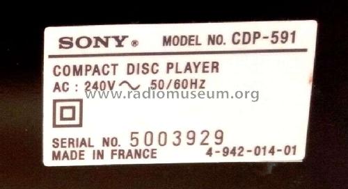 Compact Disc Player CDP-591; Sony Corporation; (ID = 2463507) Reg-Riprod