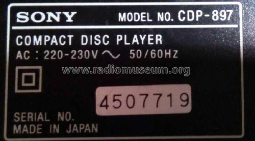 Compact Disc Player CDP-897; Sony Corporation; (ID = 2465298) Sonido-V