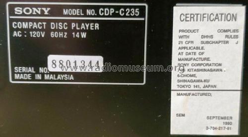 Compact Disc Player CDP-C235; Sony Corporation; (ID = 2472208) R-Player