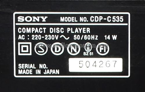 Compact Disc Player CDP-C535; Sony Corporation; (ID = 3100212) R-Player