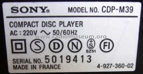 Compact Disc Player CDP-M39; Sony Corporation; (ID = 2463075) Enrég.-R