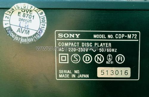 Compact Disc Player CDP-M72; Sony Corporation; (ID = 2428220) Sonido-V