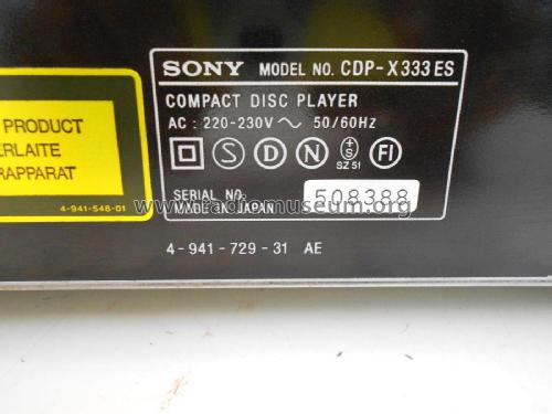 Compact Disc Player CDP-X333ES; Sony Corporation; (ID = 2275521) Enrég.-R