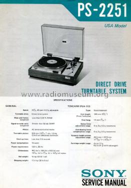 Direct Drive Turntable System PS-2251; Sony Corporation; (ID = 2844463) Ton-Bild