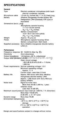 Electret Condenser Microphone ECM-011; Sony Corporation; (ID = 2505997) Microphone/PU