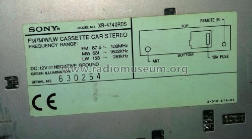 FM/MW/LW Cassette Car Stereo XR-4740RDS; Sony Corporation; (ID = 2303910) Car Radio