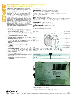 FM/AM 2Band Receiver ICF-S5W; Sony Corporation; (ID = 2593905) Radio