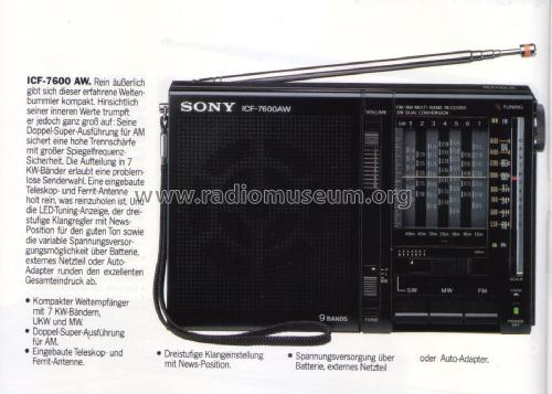 FM/AM Multiband Receiver ICF-7600AW Radio Sony Corporation 