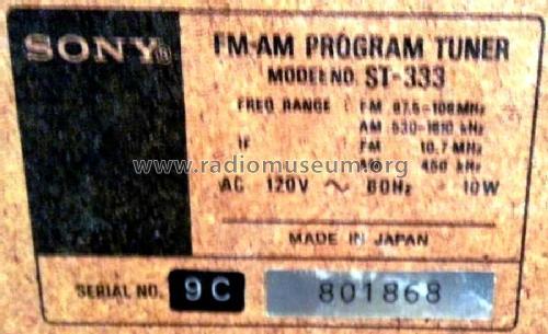 FM-AM Program Tuner ST-333; Sony Corporation; (ID = 2572618) Radio