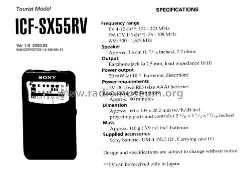 TV/FM/AM 3Band Radio ICF-SX55RV; Sony Corporation; (ID = 3013074) Radio