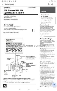 FM Stereo/AM PLL Synthesized Radio ICF-C 1200; Sony Corporation; (ID = 2915755) Radio