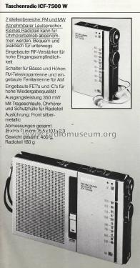 ICF-7500W; Sony Corporation; (ID = 2807276) Radio