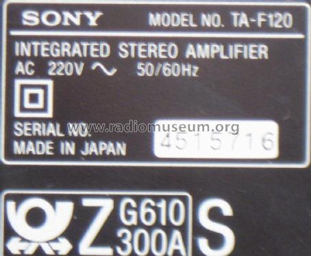 Integrated Stereo Amplifier TA-F120; Sony Corporation; (ID = 2866727) Ampl/Mixer