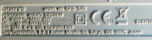 CD Radio Cassette-Corder, Personal Audio System CFD-S70; Sony Corporation; (ID = 3005783) Radio