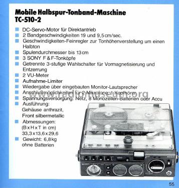 Portable Stereo Tape Recorder TC-510-2 R-Player Sony Corporation;