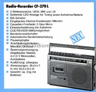 FM/MW/LW Cassette-Corder CF-370L; Sony Corporation; (ID = 2807584) Radio