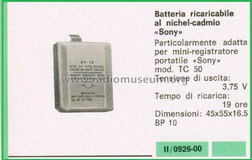 Rechargeable Nickel-Cadmium Battery BP 10; Sony Corporation; (ID = 3118075) Power-S