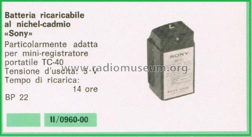 Rechargeable Nickel-Cadmium Battery BP 22; Sony Corporation; (ID = 3119050) Power-S